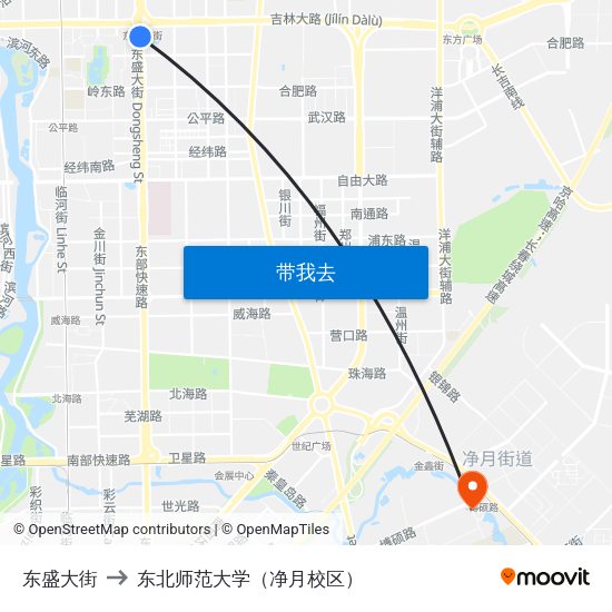 东盛大街 to 东北师范大学（净月校区） map