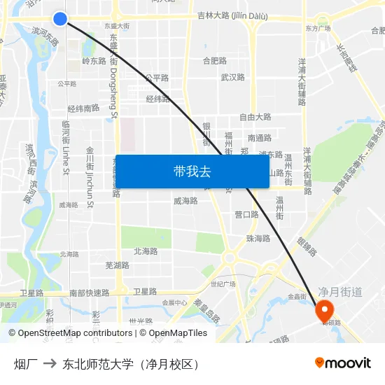 烟厂 to 东北师范大学（净月校区） map