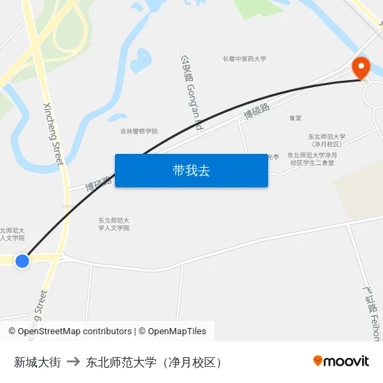 新城大街 to 东北师范大学（净月校区） map