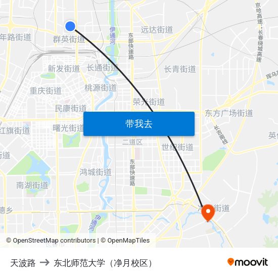 天波路 to 东北师范大学（净月校区） map