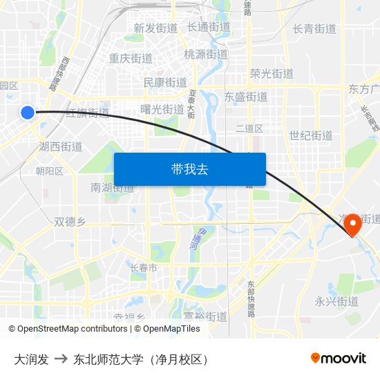 大润发 to 东北师范大学（净月校区） map