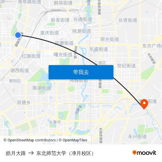 皓月大路 to 东北师范大学（净月校区） map