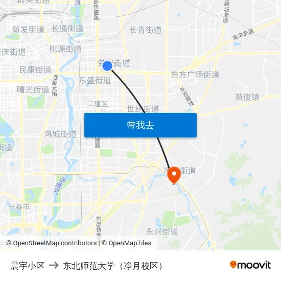 晨宇小区 to 东北师范大学（净月校区） map
