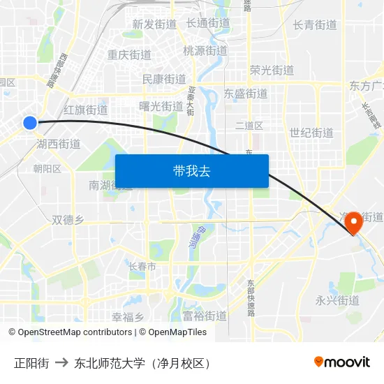正阳街 to 东北师范大学（净月校区） map
