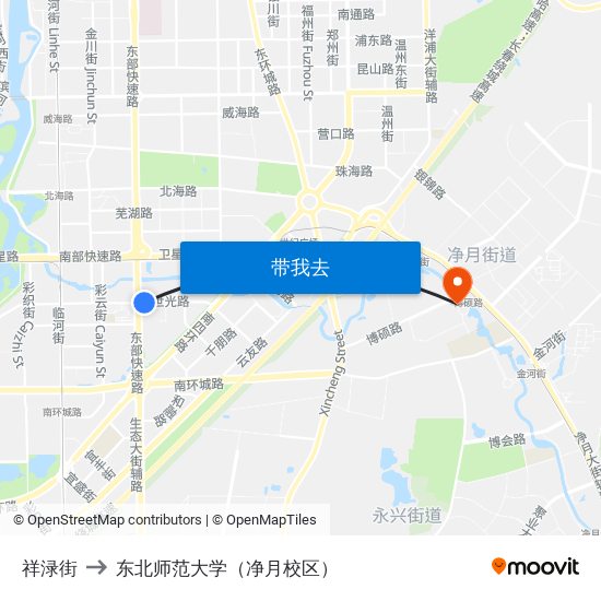 祥渌街 to 东北师范大学（净月校区） map