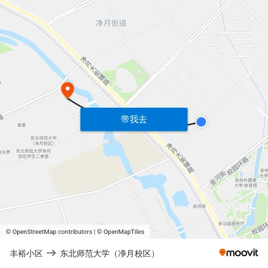 丰裕小区 to 东北师范大学（净月校区） map