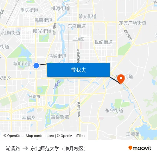 湖滨路 to 东北师范大学（净月校区） map
