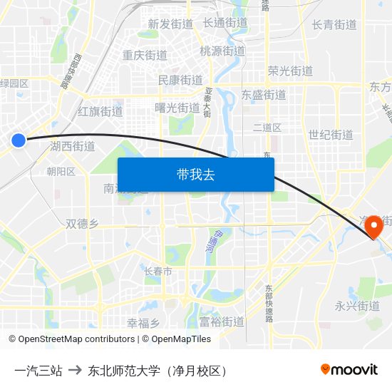 一汽三站 to 东北师范大学（净月校区） map