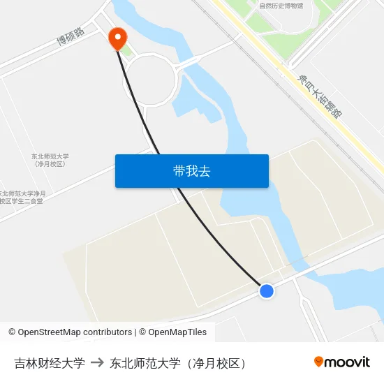 吉林财经大学 to 东北师范大学（净月校区） map