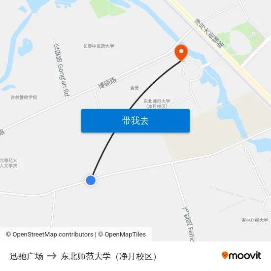 迅驰广场 to 东北师范大学（净月校区） map