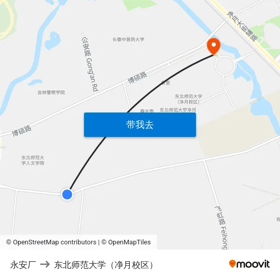 永安厂 to 东北师范大学（净月校区） map