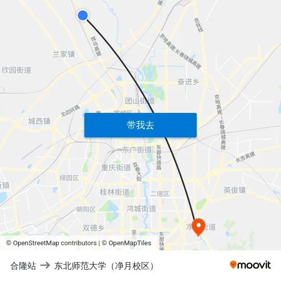 合隆站 to 东北师范大学（净月校区） map