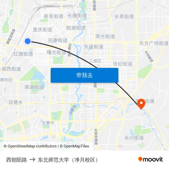 西朝阳路 to 东北师范大学（净月校区） map