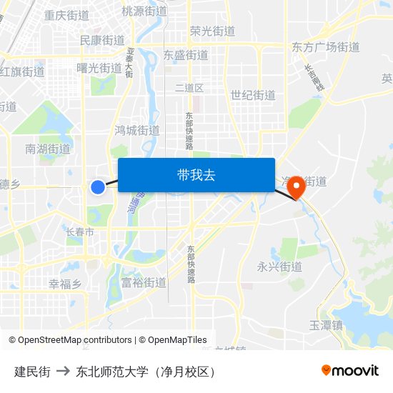 建民街 to 东北师范大学（净月校区） map