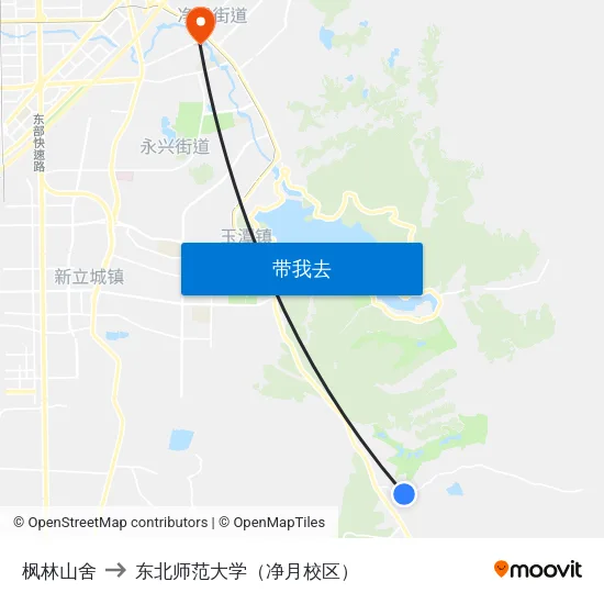 枫林山舍 to 东北师范大学（净月校区） map