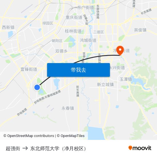 超强街 to 东北师范大学（净月校区） map