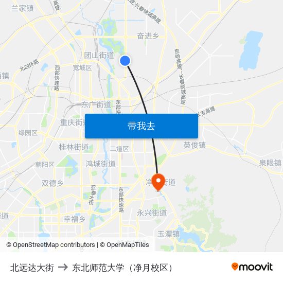 北远达大街 to 东北师范大学（净月校区） map