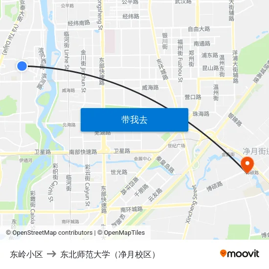 东岭小区 to 东北师范大学（净月校区） map