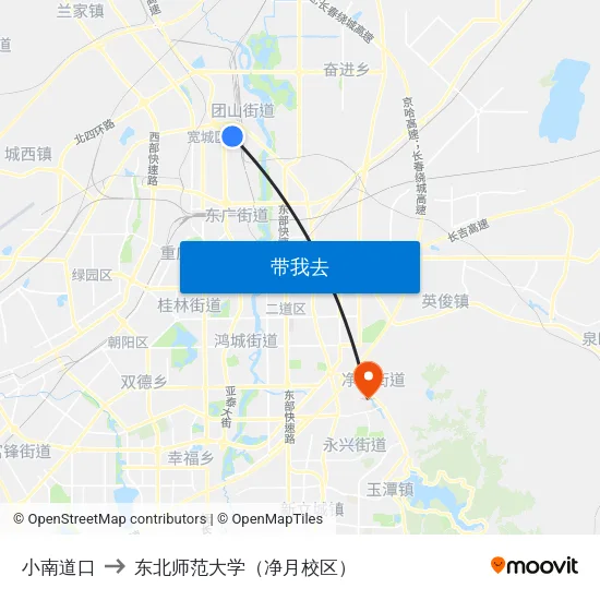 小南道口 to 东北师范大学（净月校区） map