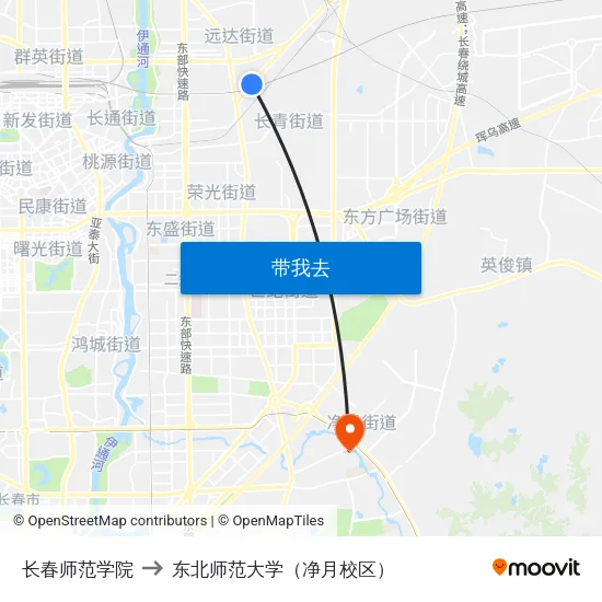长春师范学院 to 东北师范大学（净月校区） map