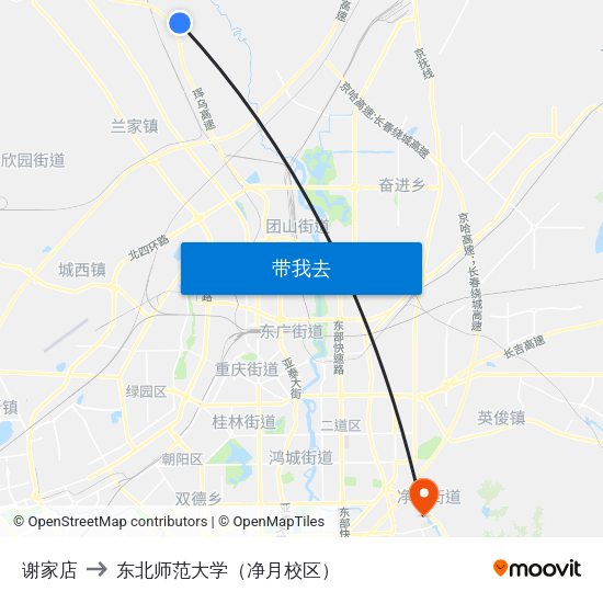 谢家店 to 东北师范大学（净月校区） map
