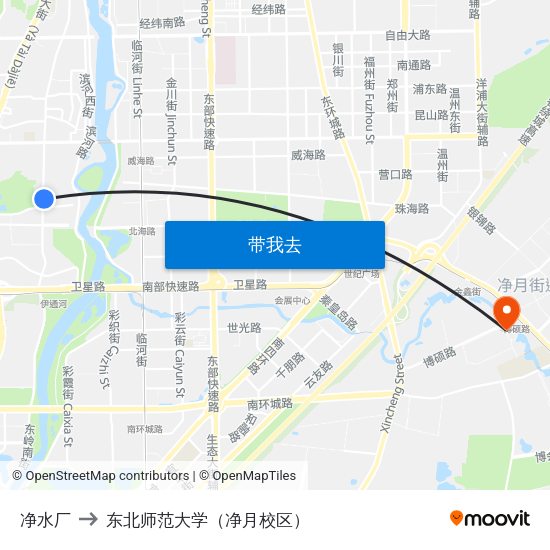 净水厂 to 东北师范大学（净月校区） map