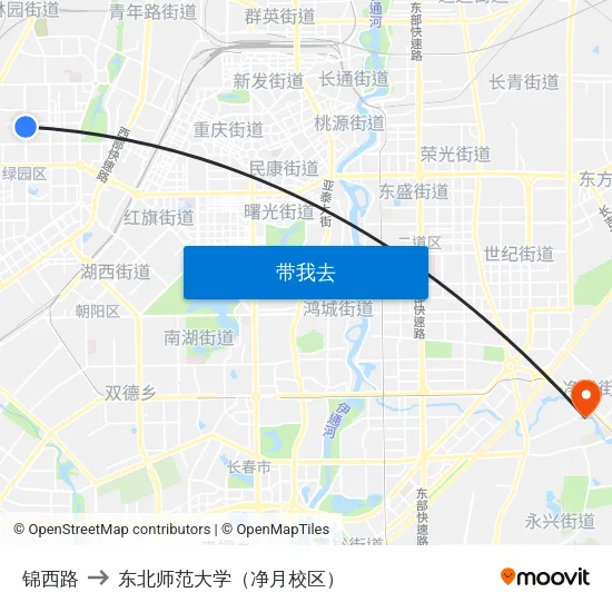 锦西路 to 东北师范大学（净月校区） map