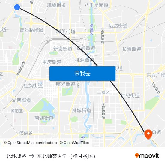 北环城路 to 东北师范大学（净月校区） map