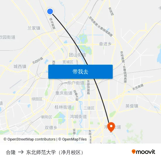 合隆 to 东北师范大学（净月校区） map