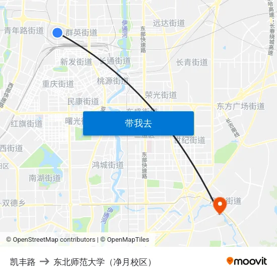 凯丰路 to 东北师范大学（净月校区） map