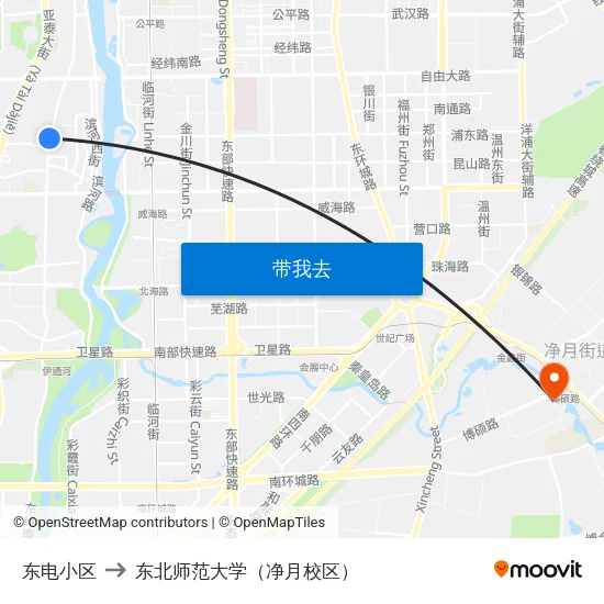 东电小区 to 东北师范大学（净月校区） map