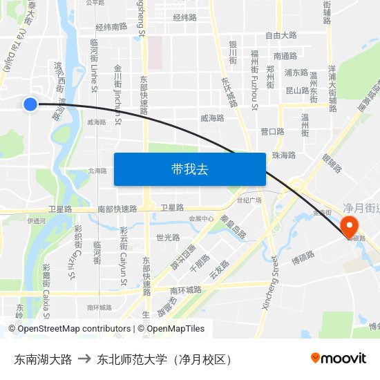 东南湖大路 to 东北师范大学（净月校区） map