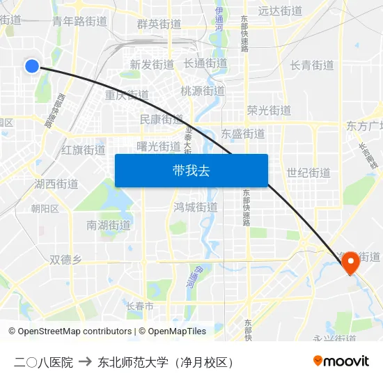 二〇八医院 to 东北师范大学（净月校区） map