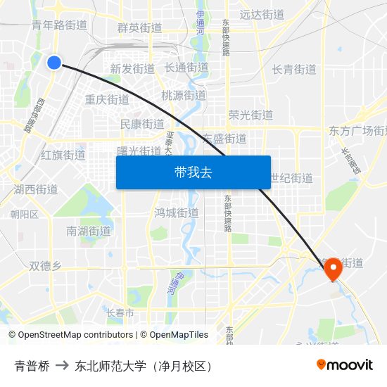 青普桥 to 东北师范大学（净月校区） map