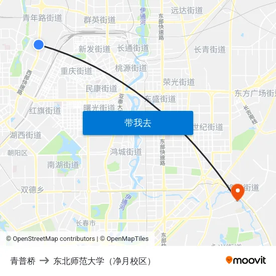 青普桥 to 东北师范大学（净月校区） map