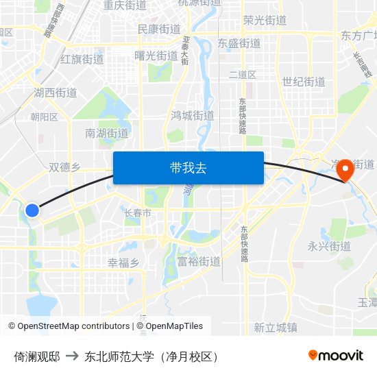 倚澜观邸 to 东北师范大学（净月校区） map