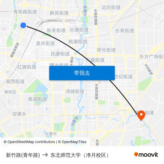 新竹路(青年路) to 东北师范大学（净月校区） map