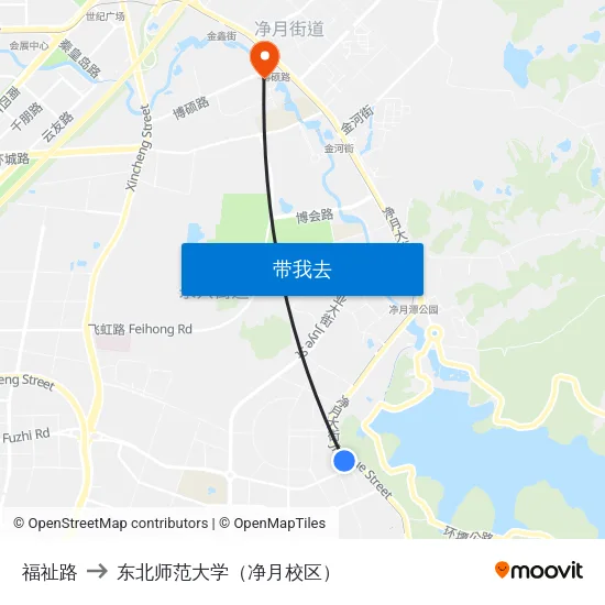 福祉路 to 东北师范大学（净月校区） map