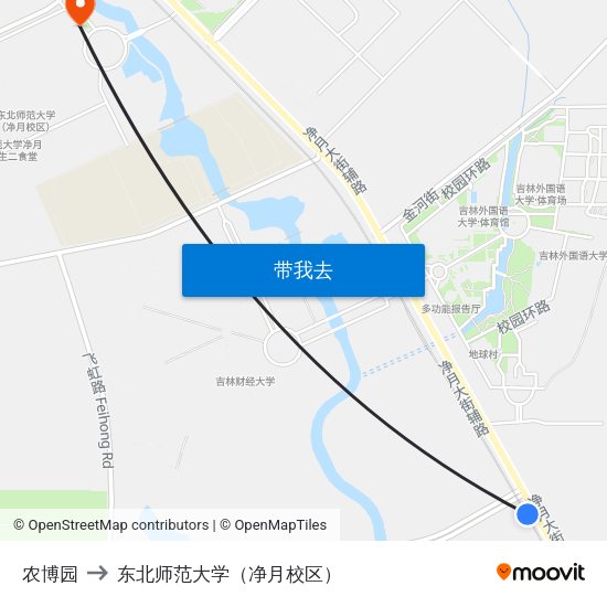 农博园 to 东北师范大学（净月校区） map