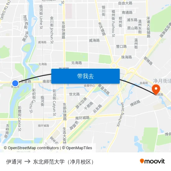 伊通河 to 东北师范大学（净月校区） map