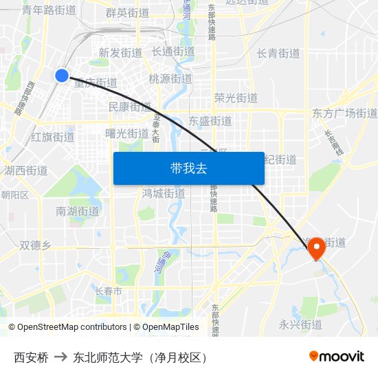 西安桥 to 东北师范大学（净月校区） map