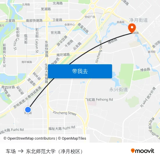 车场 to 东北师范大学（净月校区） map