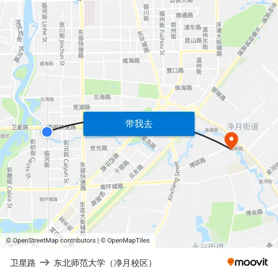 卫星路 to 东北师范大学（净月校区） map