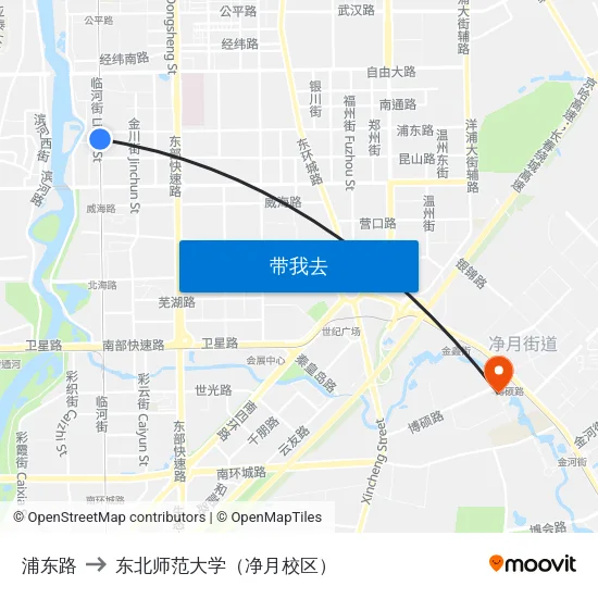 浦东路 to 东北师范大学（净月校区） map