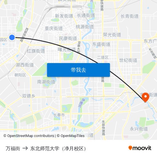 万福街 to 东北师范大学（净月校区） map