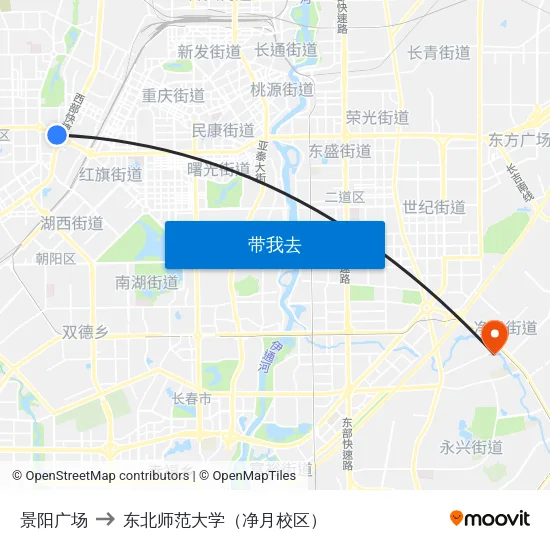 景阳广场 to 东北师范大学（净月校区） map