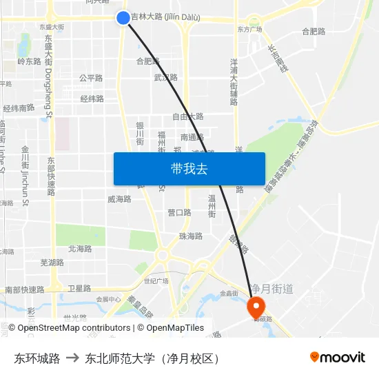 东环城路 to 东北师范大学（净月校区） map