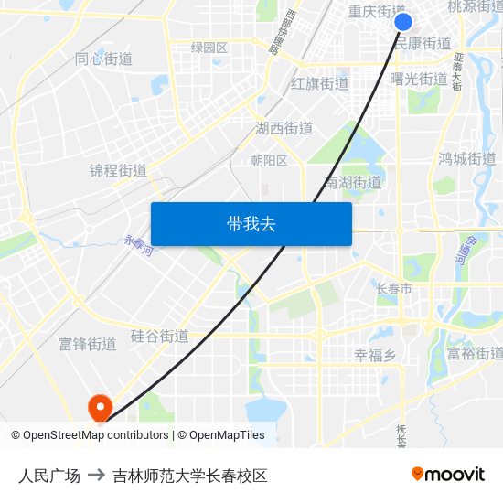 人民广场 to 吉林师范大学长春校区 map