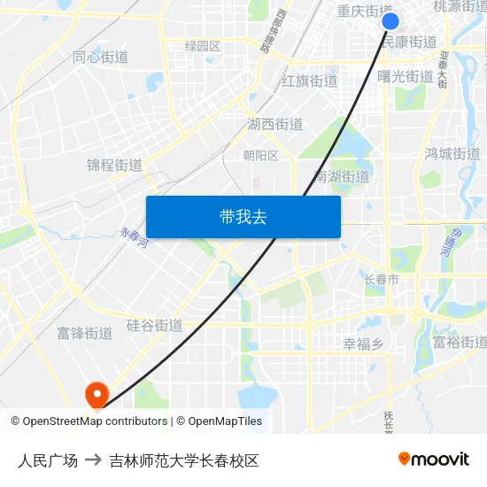 人民广场 to 吉林师范大学长春校区 map