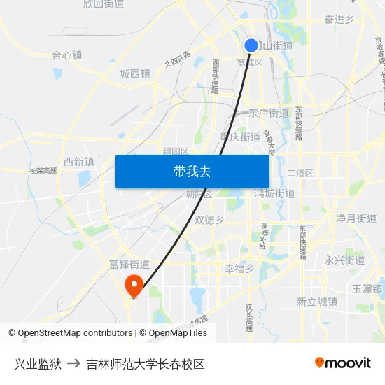 兴业监狱 to 吉林师范大学长春校区 map